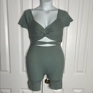 Sage color Ribbed Knit Romper